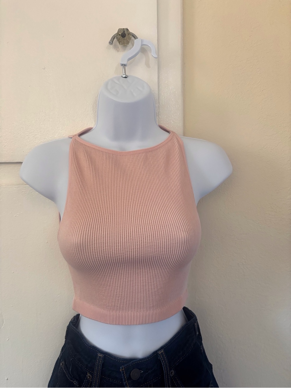 Cotton On Ribbed Halter Crop Top - Light Pink
